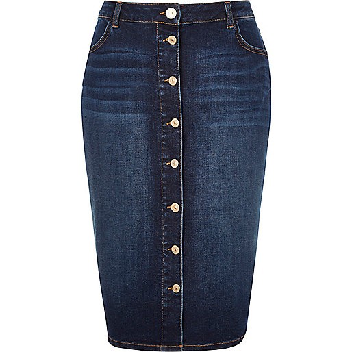 RI Plus blue denim button-up pencil skirt | River Island (US)