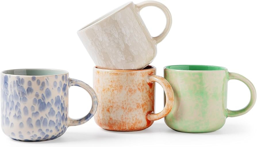 MONITO 12 OZ Coffee Mugs Set of 4, Modern Ceramic Coffee Mugs Set with handle for Tea/Latte/Cappu... | Amazon (US)