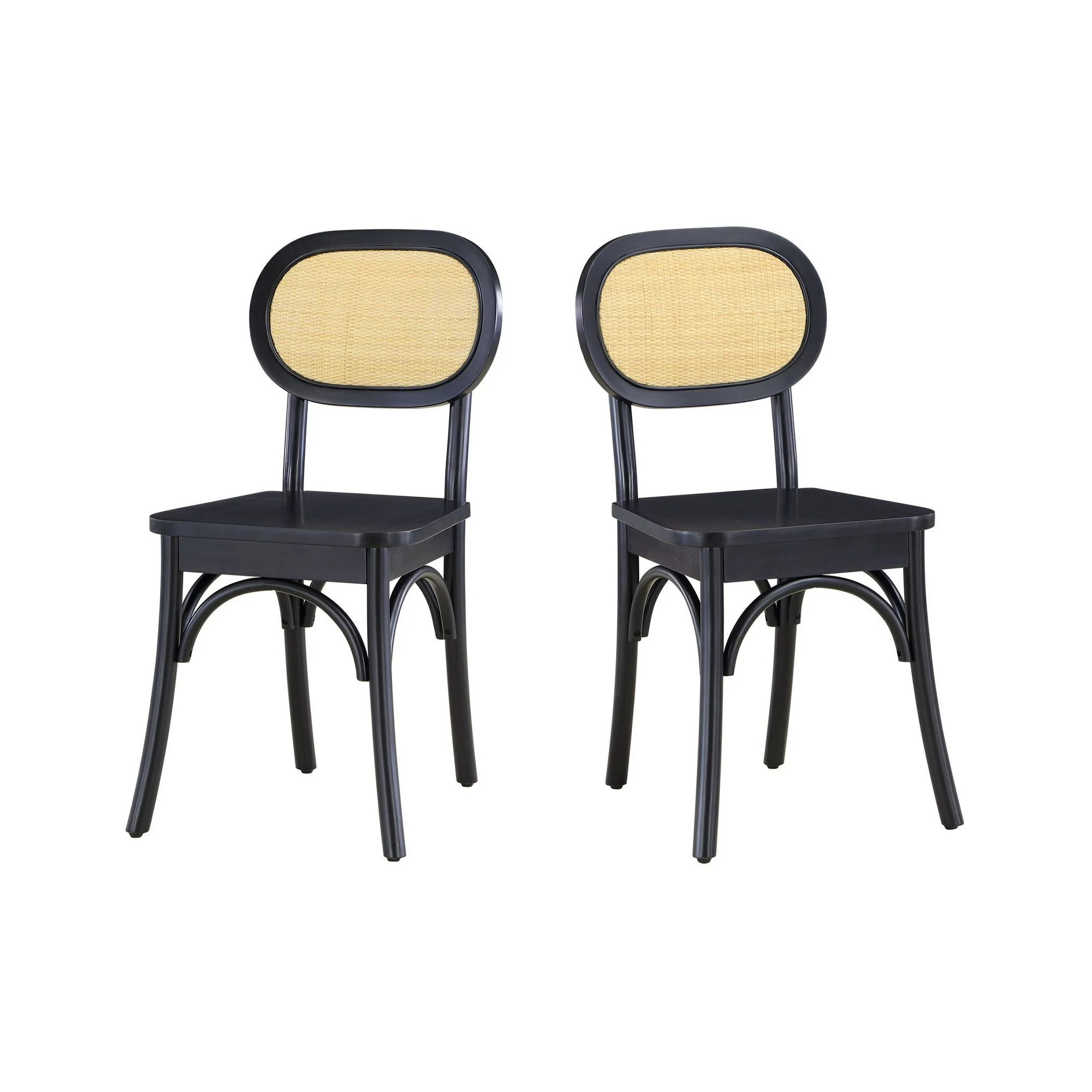 Better Homes & Gardens Camden Dining Chairs with Rattan and Solid Wood, Black Wood finish, by Dav... | Walmart (US)