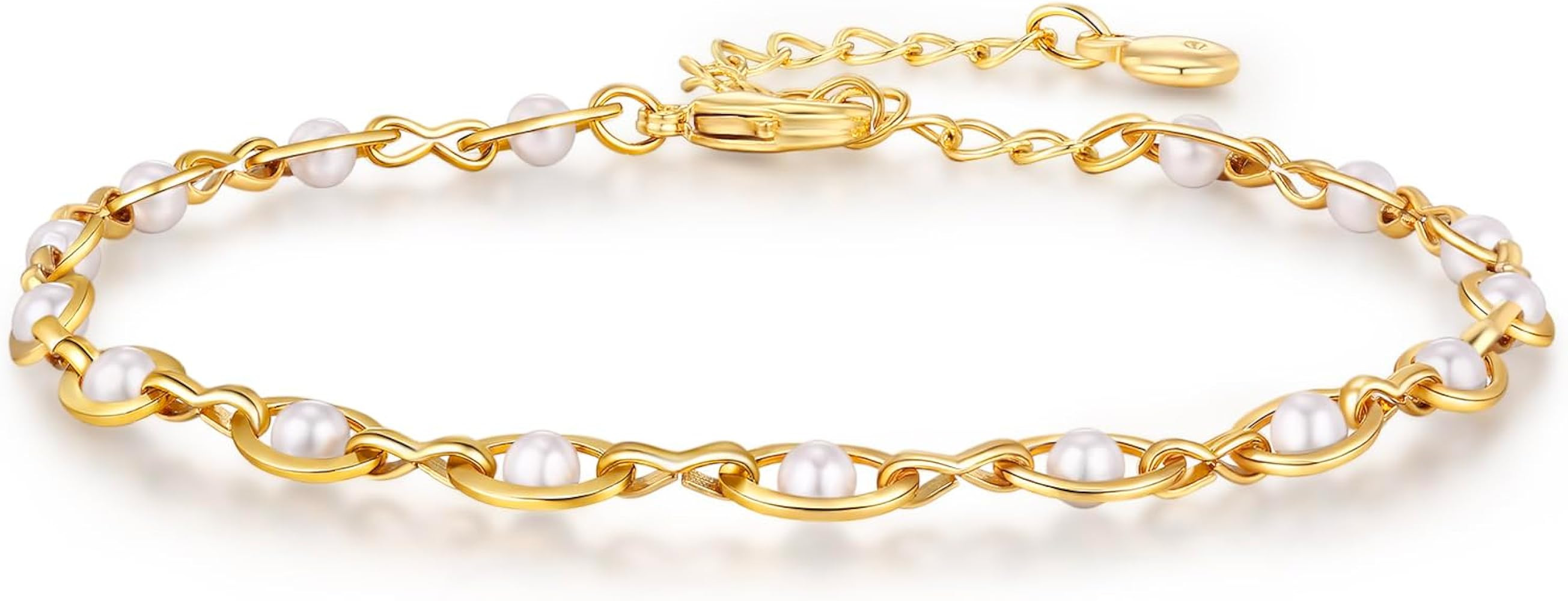 Gold Pearl Bracelet for Women, 18K Gold Plated Dainty Pearls Beaded Chain Bracelet Jewelry Gifts ... | Amazon (US)