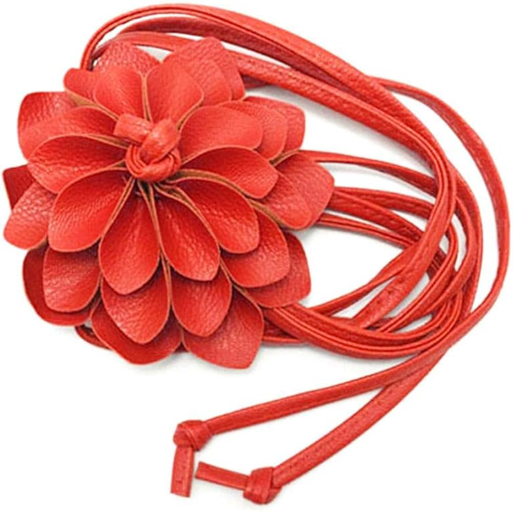 Boho Flower Waist Belt Women Girls Leather Rope Tassel Waist Band Skinny Belt for Dress Shirts | Amazon (US)