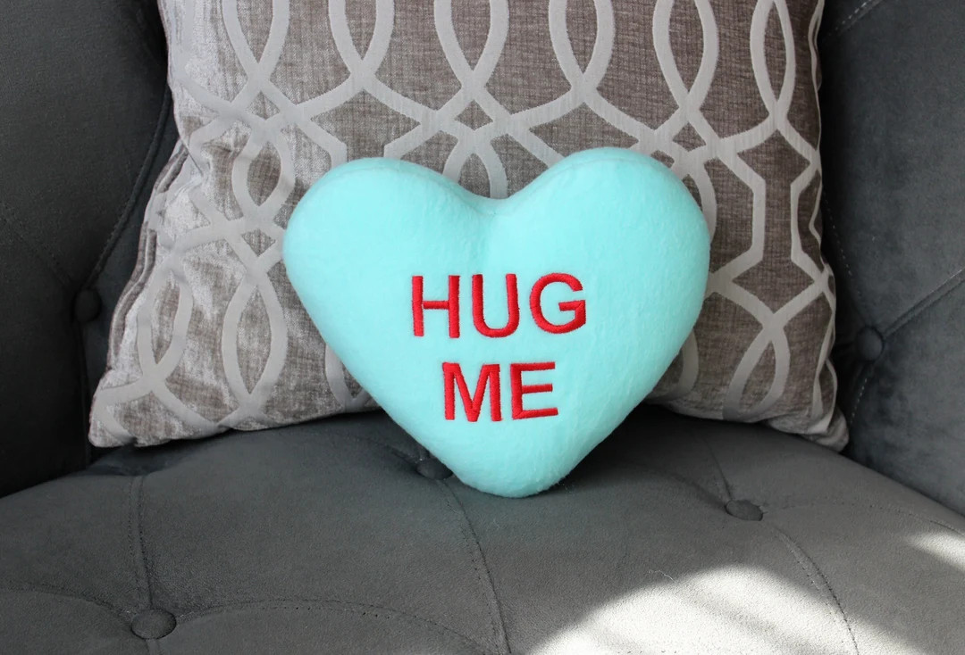 Valentine Hug me Heart plush pillow 7x9" embroidered   sofa couch throw pillow, bedroom heart, Va... | Etsy (US)