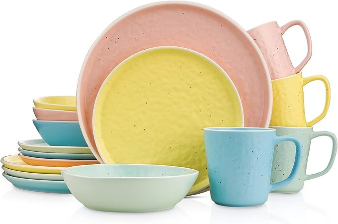 Stone lain Elena Stoneware Dinnerware Set, 16 Piece - Service For 4, Blue, Mint, Pink, Yellow | Amazon (US)