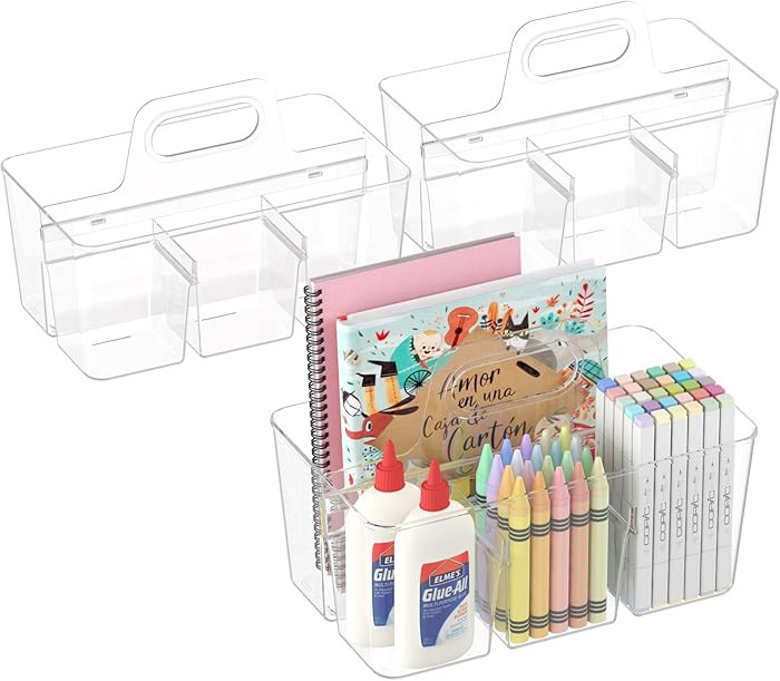 Lifewit 3-Pack Plastic Divided Caddy Organizer with Handle, Portable Art Supply Storage Organizer... | Amazon (US)