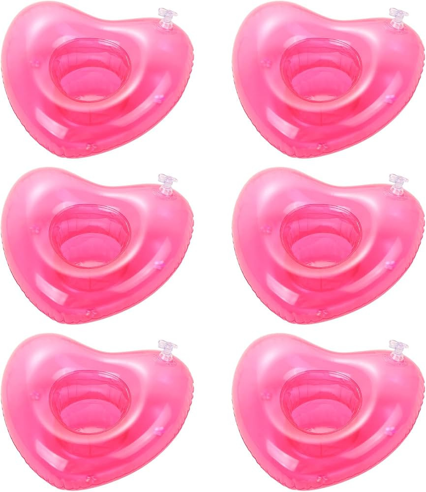 6 Pack Inflatable Pink Heart Drink Holder, LIYDE Drink Floaties Floating Drink Holder for Swimmin... | Amazon (US)