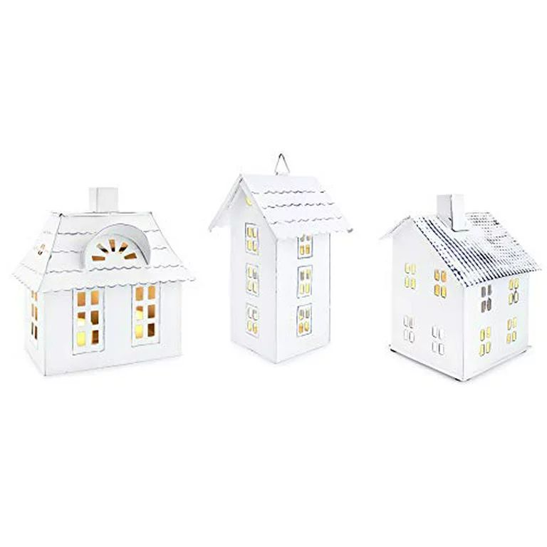 AuldHome Farmhouse Decor Tin Houses (Set of 3, White); Candle Lantern Decorative Holiday Christma... | Walmart (US)