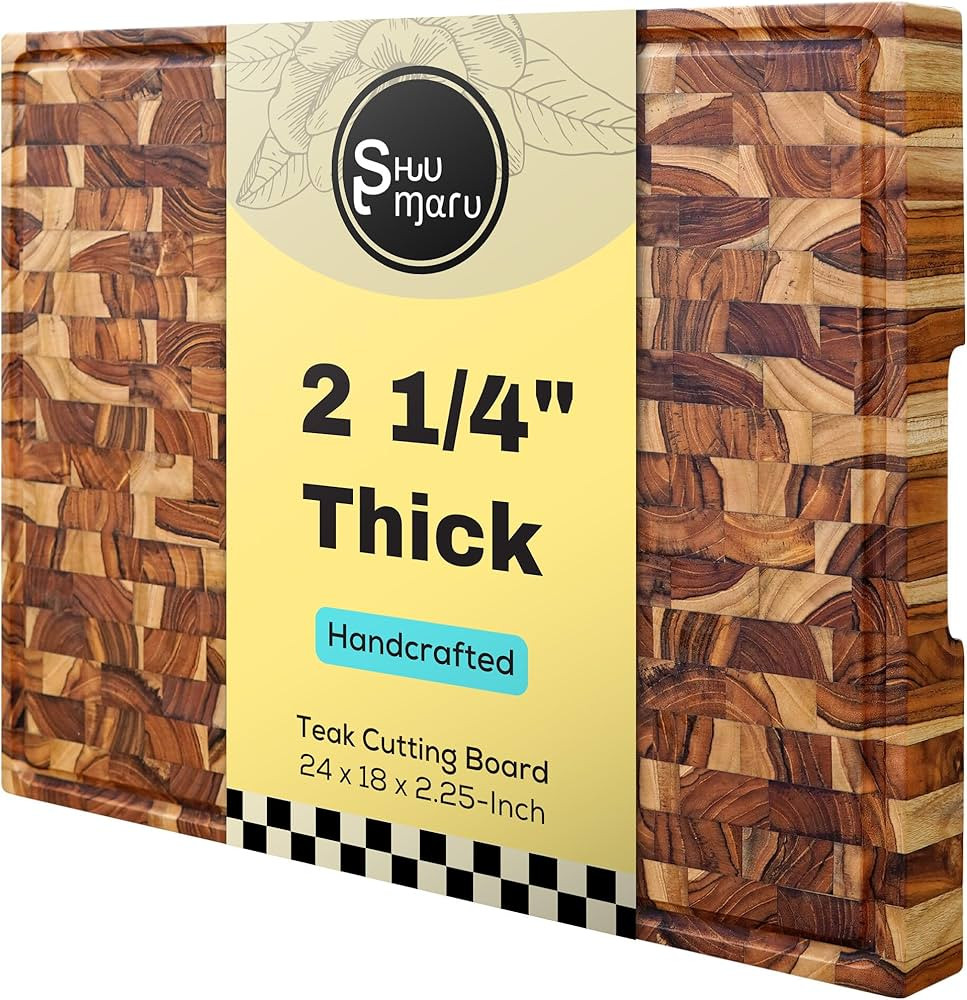 Shumaru Premium Bali Teak End-Grain Butcher Block - 2.25-Inch Thick, 24" x 18" Cutting Board | Pr... | Amazon (US)