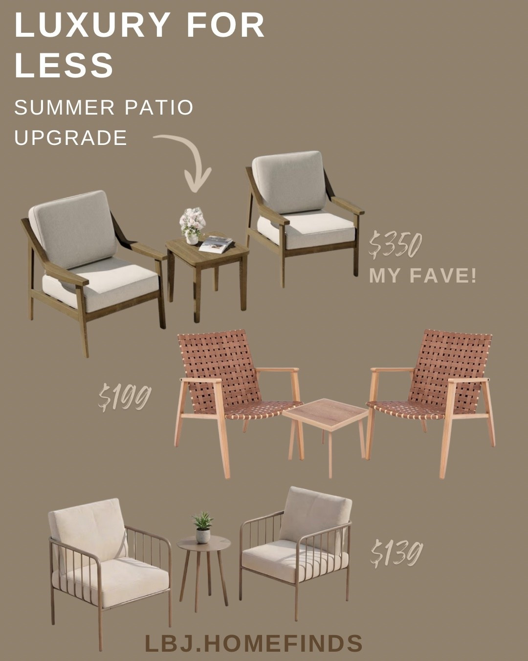 Let’s get ready for summer!!! These budget friendly bistro sets will make any outdoor space feel elevated, luxury and curated but of course on a budget✨ all less than $400 which is a steal of a deal 

The perfect mix of 
✨dark wood tones, 
✨earthy fabric, 
✨transitional modern feel.

Makes your outdoor space feel like somewhere everyone wants to be when it heats up!👏🏻




#LTKSeasonal #LTKSaleAlert #LTKHome