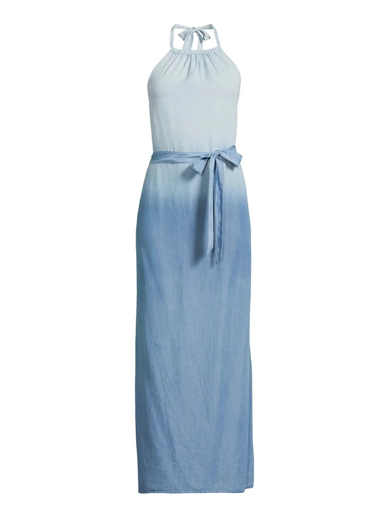 Time and Tru Women's Maxi Halter Dress with Belt, Sizes XS-XXXL | Walmart (US)