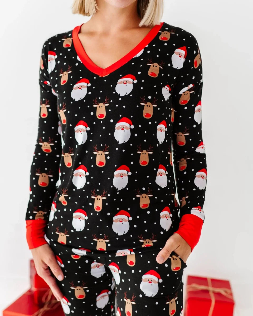Snow Ho Ho Women's Long Sleeve V-Neck Shirt | Bums & Roses
