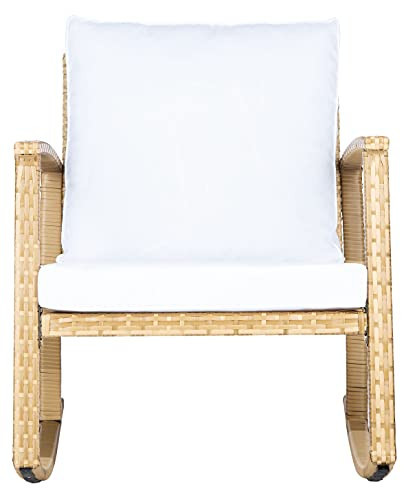 SAFAVIEH Outdoor Collection Daire Woven Natural/White Cushion Rocking Chair for Patio Porch Backyard Sunroom | Amazon (US)