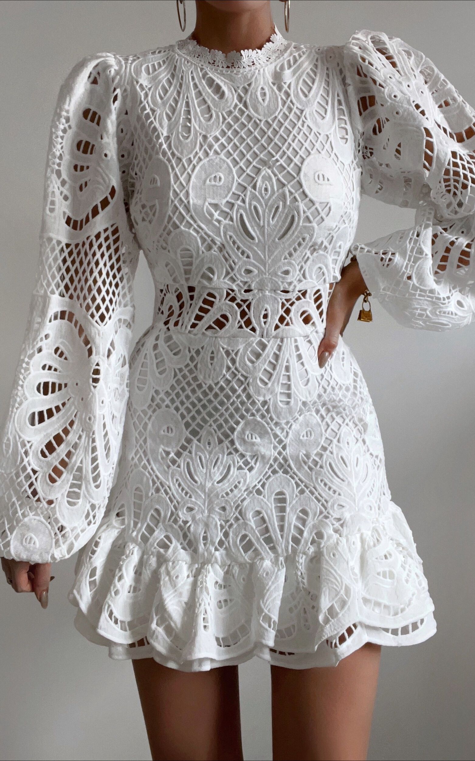 Kiss Me Now Mini Dress - Long Puff Sleeve Dress in White Lace | Showpo (ANZ)