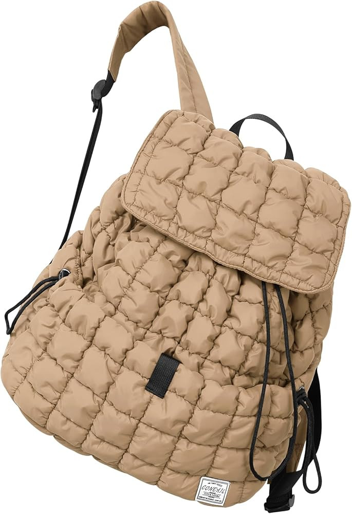 CONTAIL 18L 14 Inch Quilted Puffer Backpack,Top Flap Drawstring Backpack,Khakie | Amazon (US)