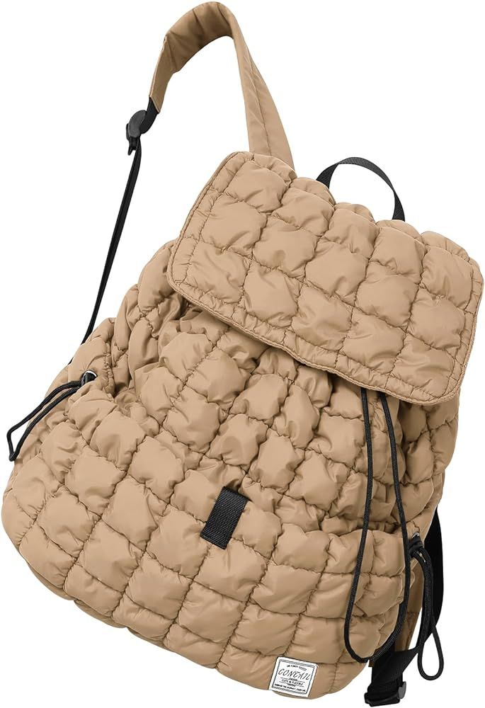 Amazon.com | CONTAIL 18L 14 Inch Quilted Puffer Backpack,Top Flap Drawstring Backpack,Khakie | Ba... | Amazon (US)