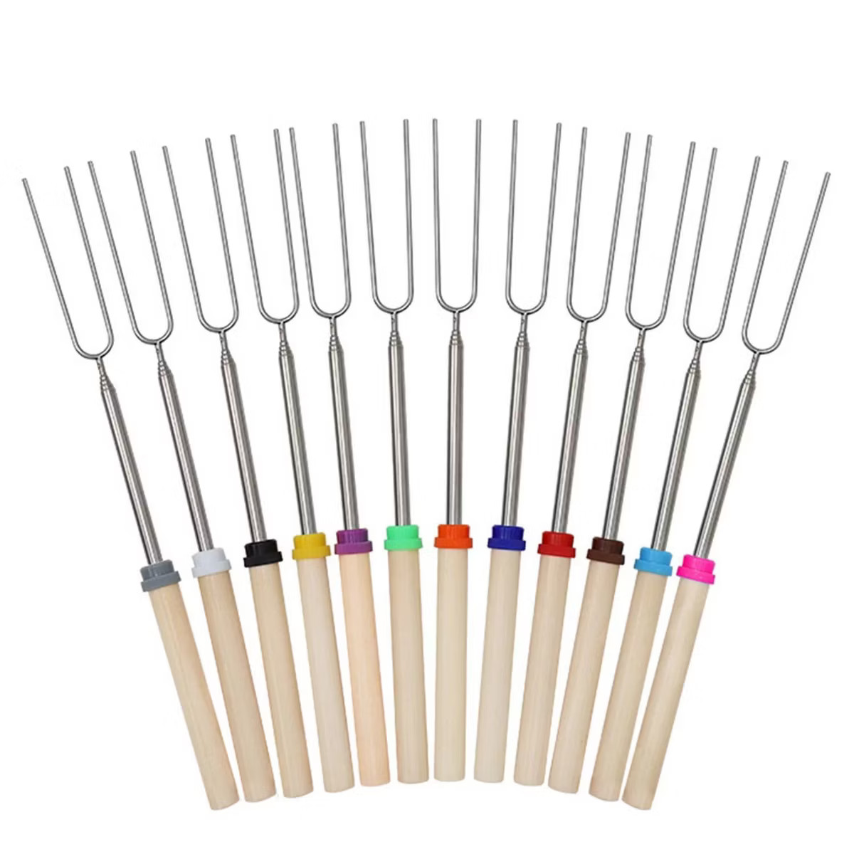 MOVSSOU 12 Pcs Roasting Sticks Extendable 32in Stainless Steel With Wooden Handle | Target