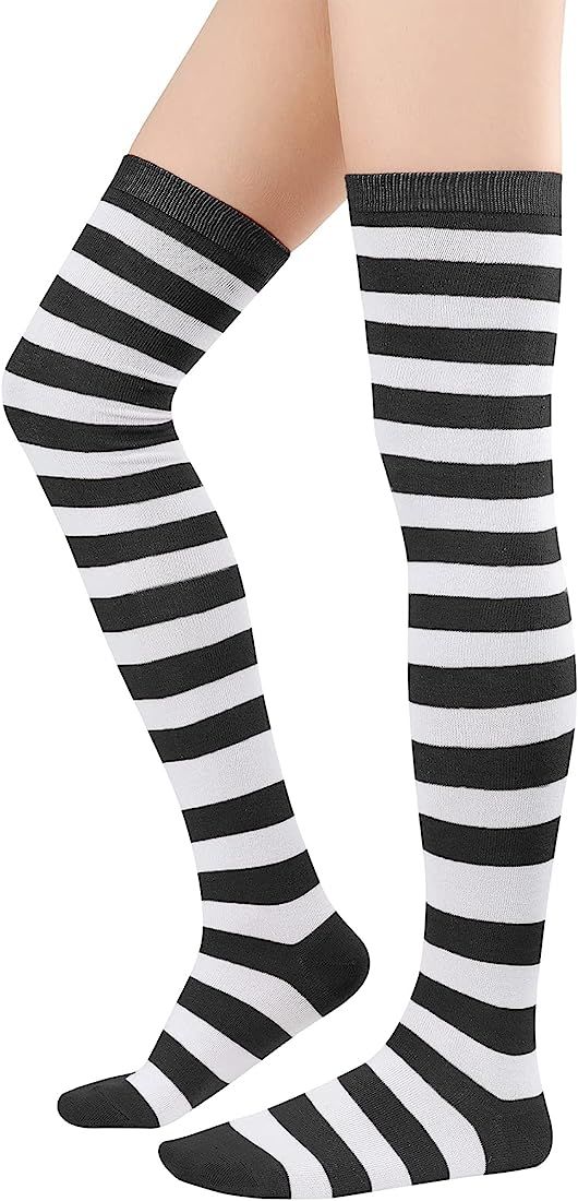 Zando Womens Stripes Thin Tube Socks Thigh High Tights Over Knee Socks Casual Knee High Stockings... | Amazon (US)