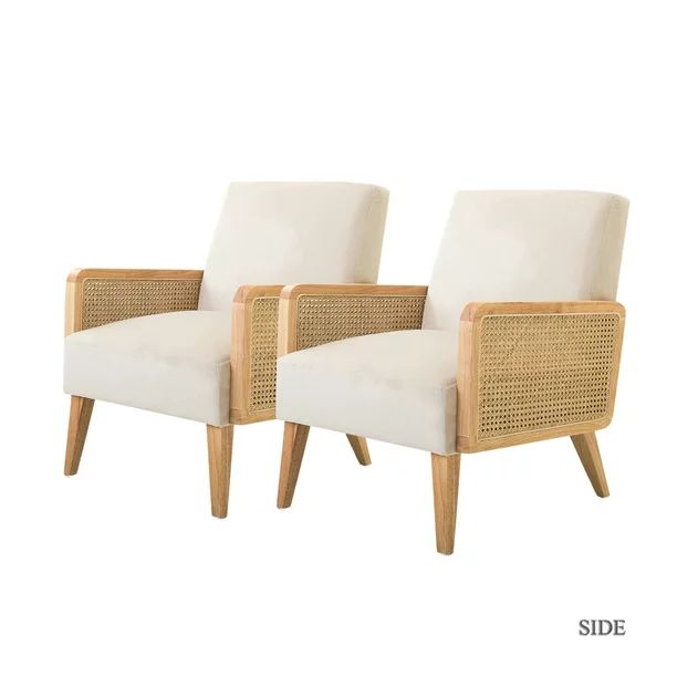 14 Karat Home Mid-century Accent Chair with Rattan Armrests, Fabric Upholstered Wooden Reading Ar... | Walmart (US)