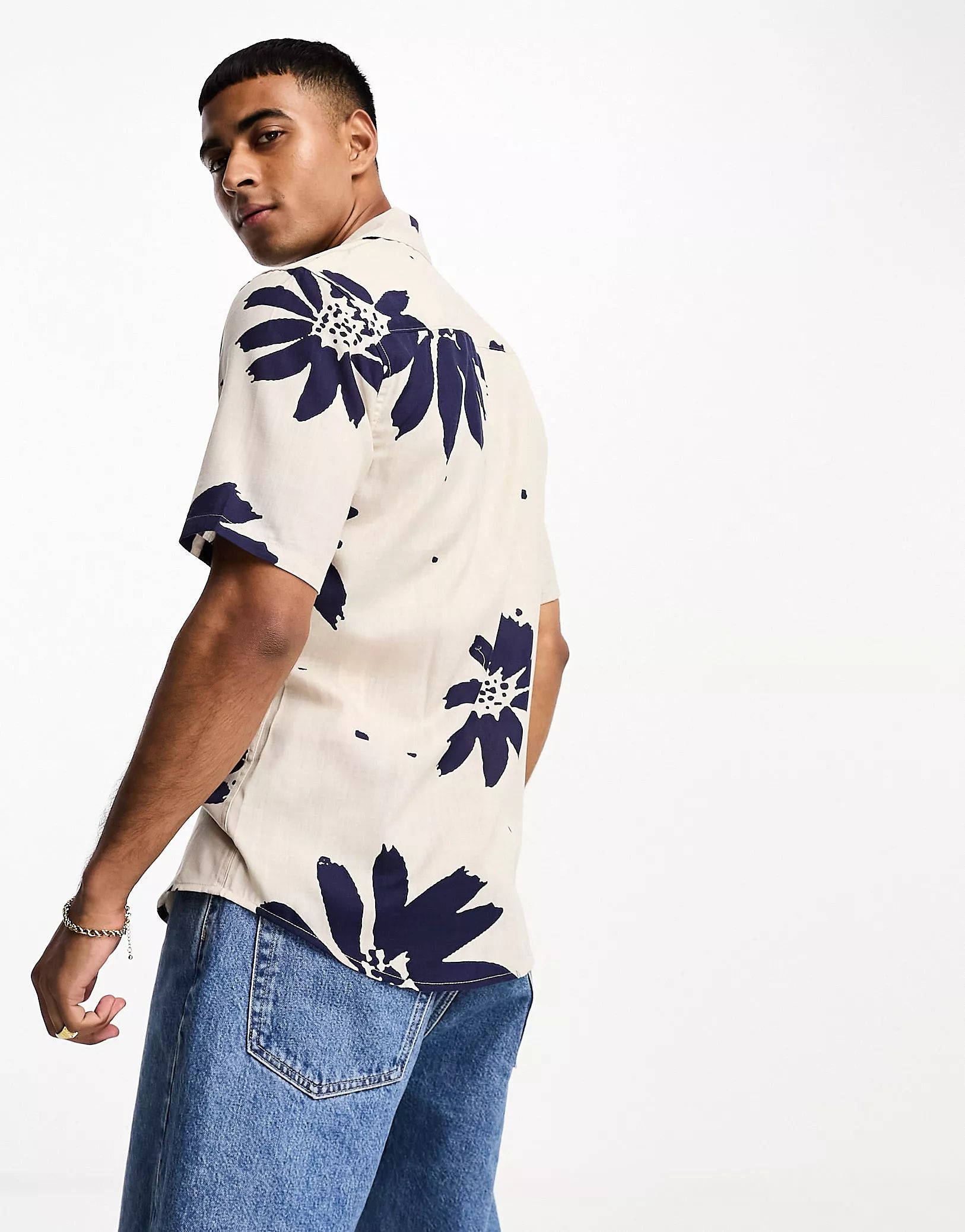 Only & Sons revere callar shirt with navy floral print | ASOS (Global)