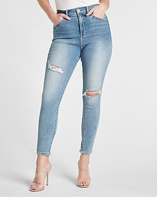 High Waisted Light Wash Ripped Skinny Jeans | Express