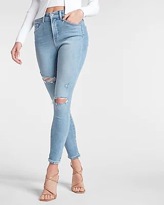 High Waisted Light Wash Ripped Skinny Jeans | Express