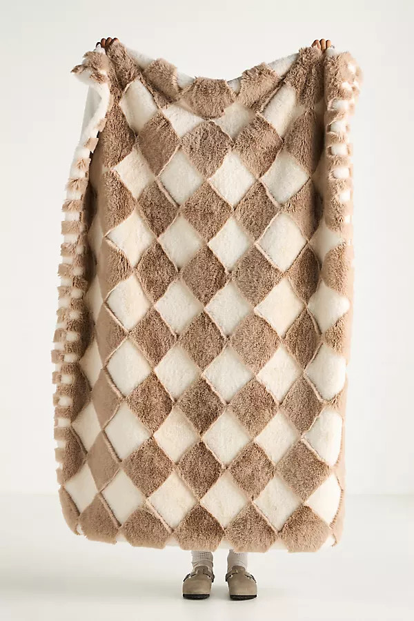 Chella Checkered Faux Fur Throw Blanket | Anthropologie (US)