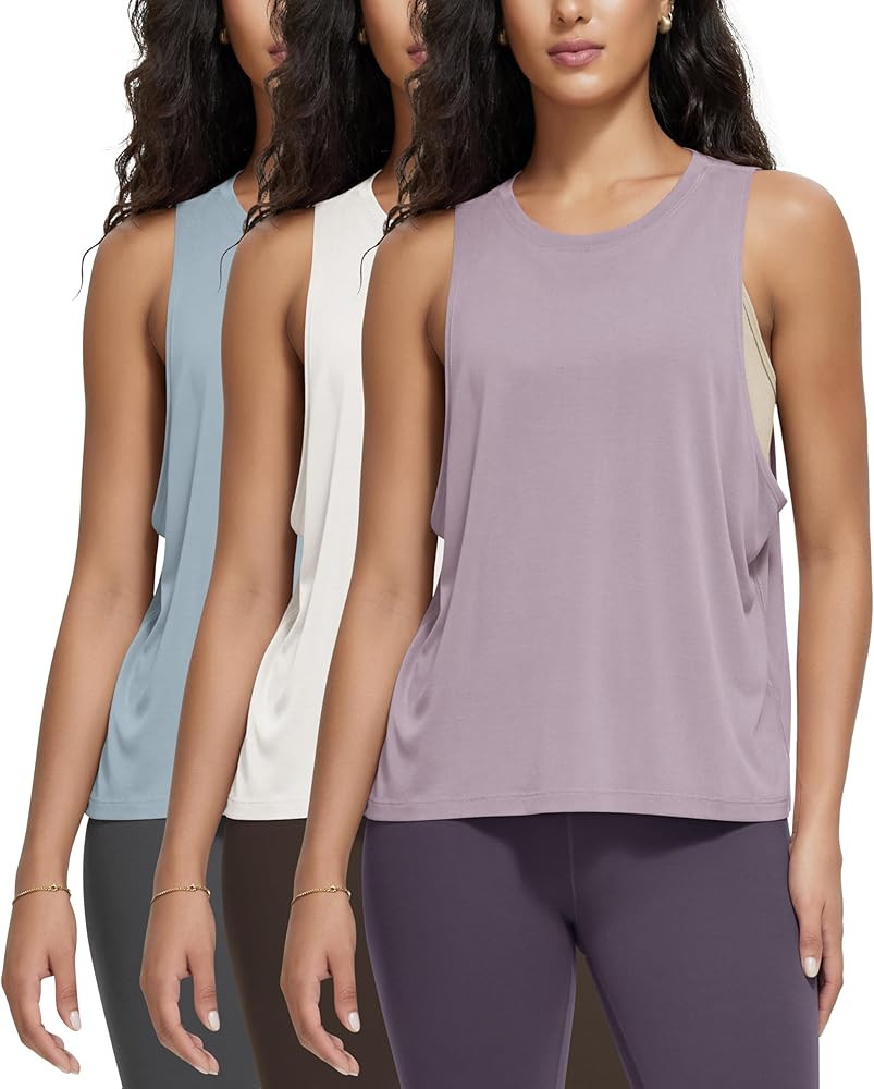 ODODOS 3-Pack Loose Tank Tops for Women Sleeveless Gym Athletic Workout Tops Yoga Shirts | Amazon (US)