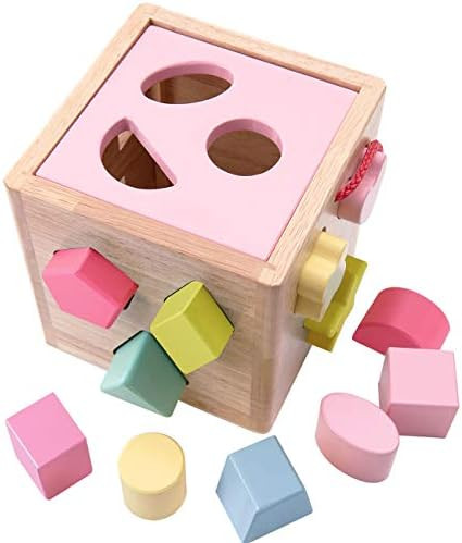 Babe Rock Shape Color Sorter Toddler Toy - Wooden Toddler Toy Color Recognition Shape Sorting Cube L | Amazon (US)