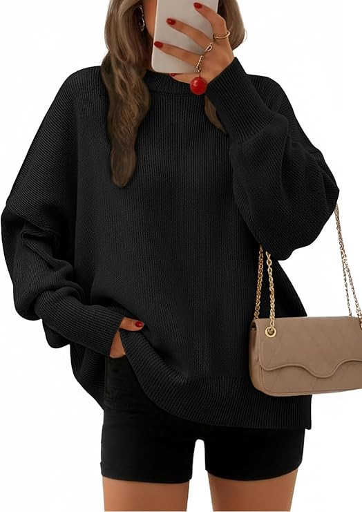 EFAN Women's Oversized Sweaters 2025 Fall Crewneck Batwing Sleeve Pullover Sweaters | Amazon (US)