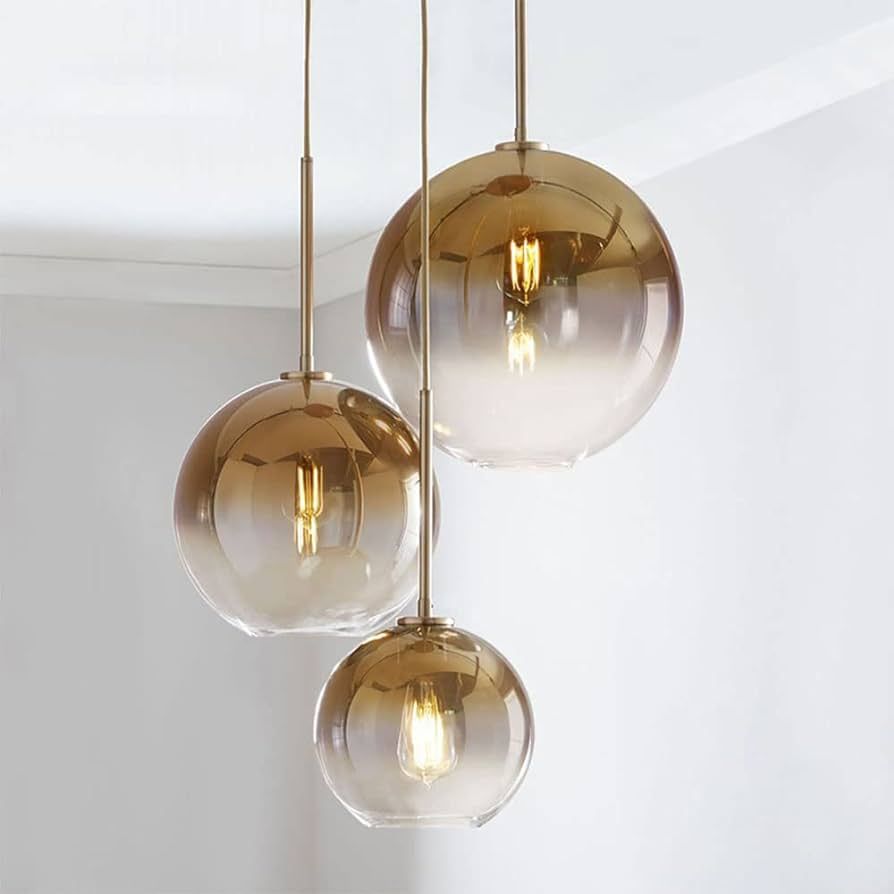 A Million Modern 3-Globe Pendant Light with Gradient Gold Lamp Shade Glass Hanging Lights Fixture... | Amazon (US)
