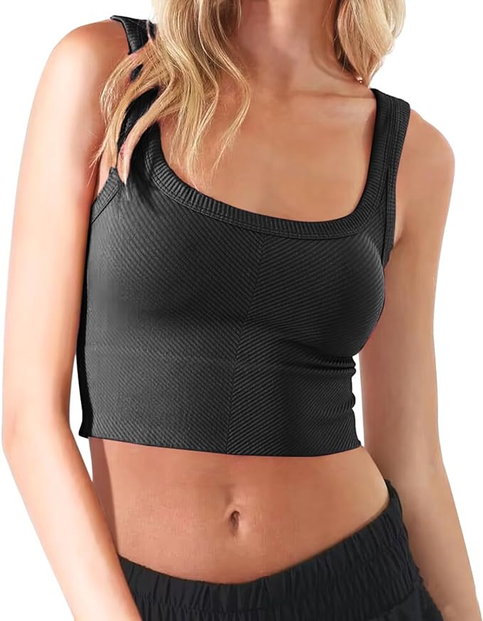 CHYRII Womens Summer Square Neck Going Out Tops Ribbed Basic Tank Crop Workout Tops | Amazon (US)