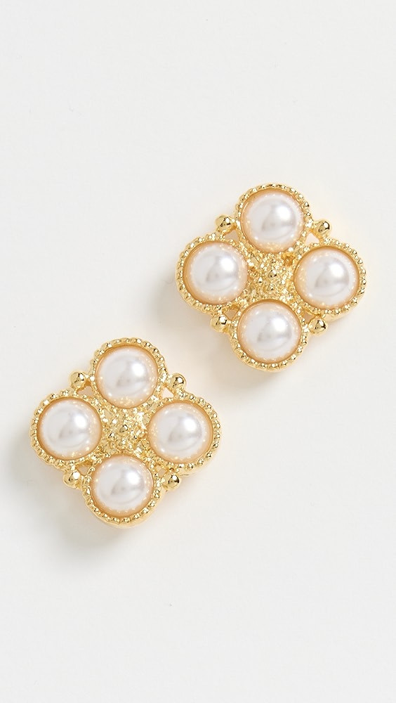 Gold Post Earrings with 4 White Pearl Cabochons | Shopbop