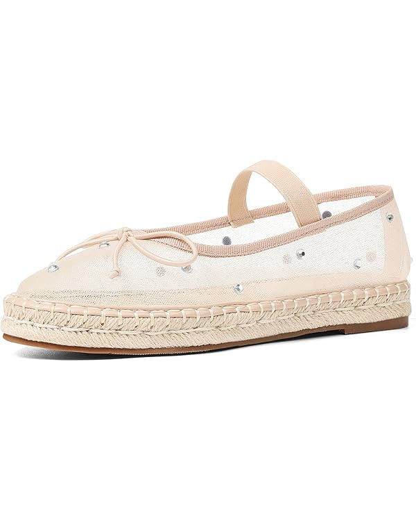 AMINUGAL Mesh Ballet Flats for Women - Round Toe Platform Mary Jane Elastic Espadrilles - Dressy ... | Amazon (US)