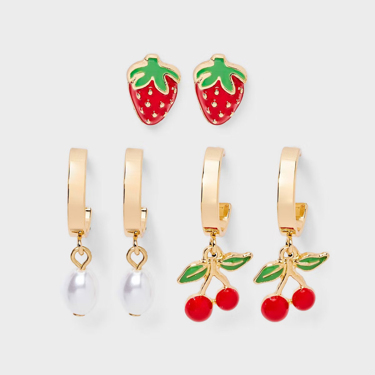 Berry Basket Earring Set 3pc - A New Day™ Red/Gold | Target