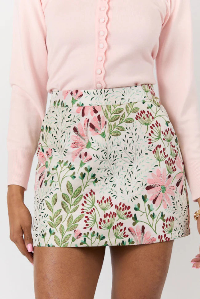 Call Me Lovely Multi Floral Jacquard Skort | Pink Lily