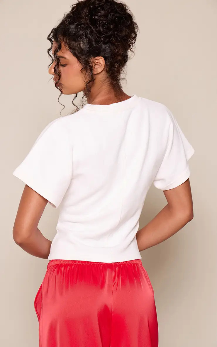Cream Heavy Rib Cinched Waist T-Shirt | PrettyLittleThing UK