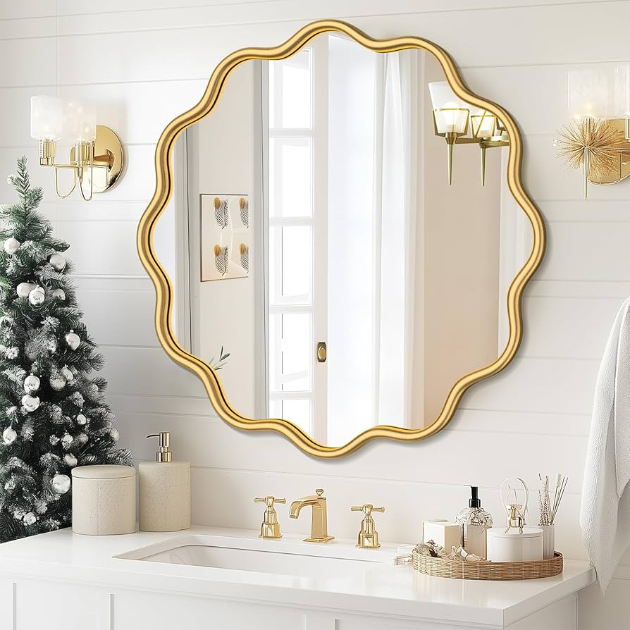 PROHOMEWARE Gold Round Mirror 28 Inch Wavy Bathroom Vanity Mirror Gold Frame Modern Wall Mirror D... | Amazon (US)