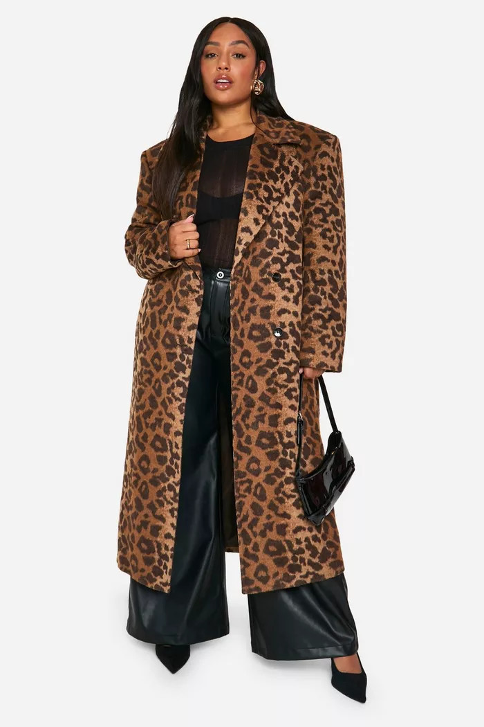 Plus Leopard Print Oversized Wool Look Coat | boohoo (US & Canada)
