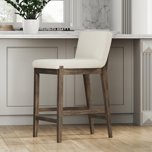 Nathan James Gracie Modern Counter Height Bar Stool with Back, Counter Stool Upholstered Chair with Natural Textured Linen and Brushed Wooden Legs, Cream Boucle/Dark Brown | Amazon (US)