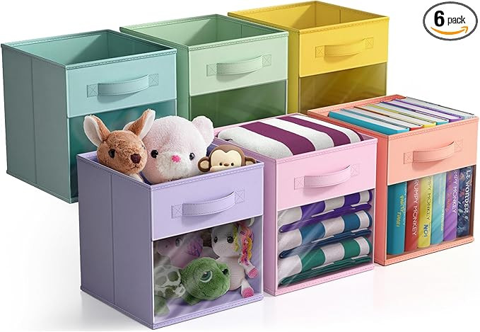 Sorbus 11 Inch Storage Bins with Clear Window - 6 Foldable Baskets for Organizing Clothes, Toys, ... | Amazon (US)