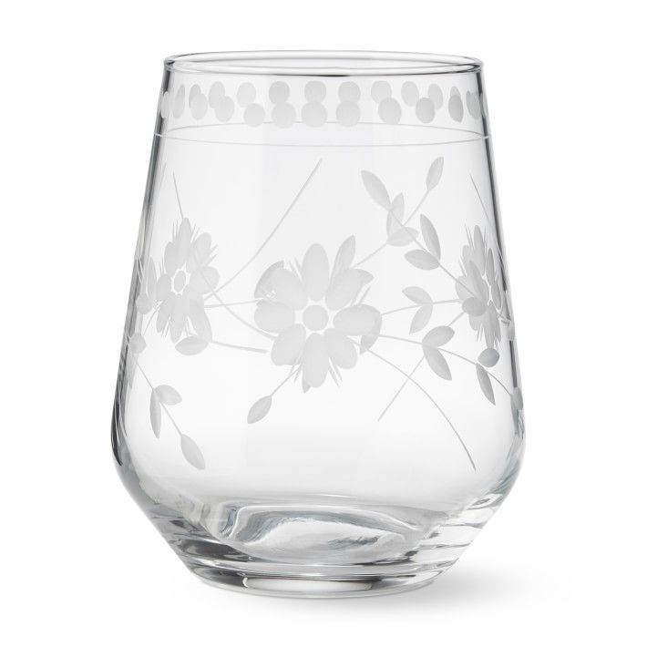 Vintage Etched Stemless Wine Glasses | Williams-Sonoma