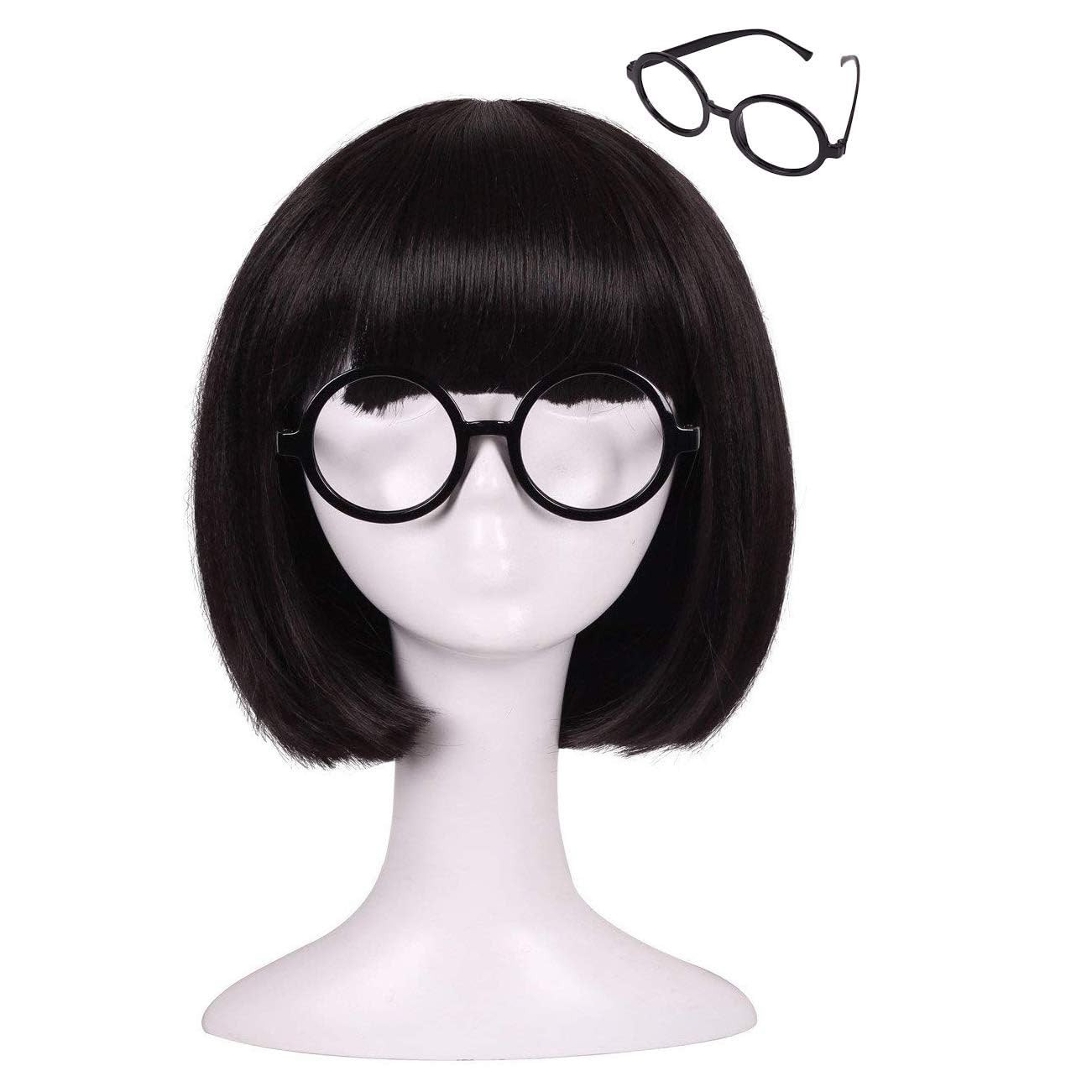 Amazon.com: ColorGround Kids Size Short Straight Black Natural Cosplay Wig with Glasses frame : C... | Amazon (US)