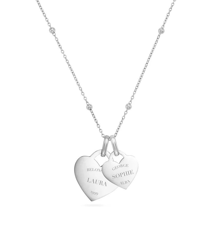 Double Heart Token Necklace (Silver) | Abbott Lyon