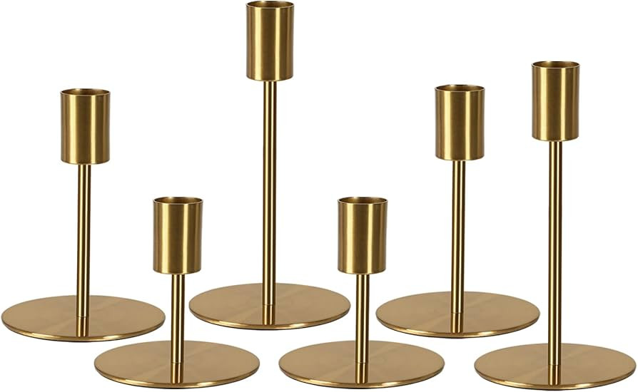 Brass Taper Candle Holders - Set of 6 Antique Brass Finish Candlestick Holder, Modern Rustic Meta... | Amazon (US)