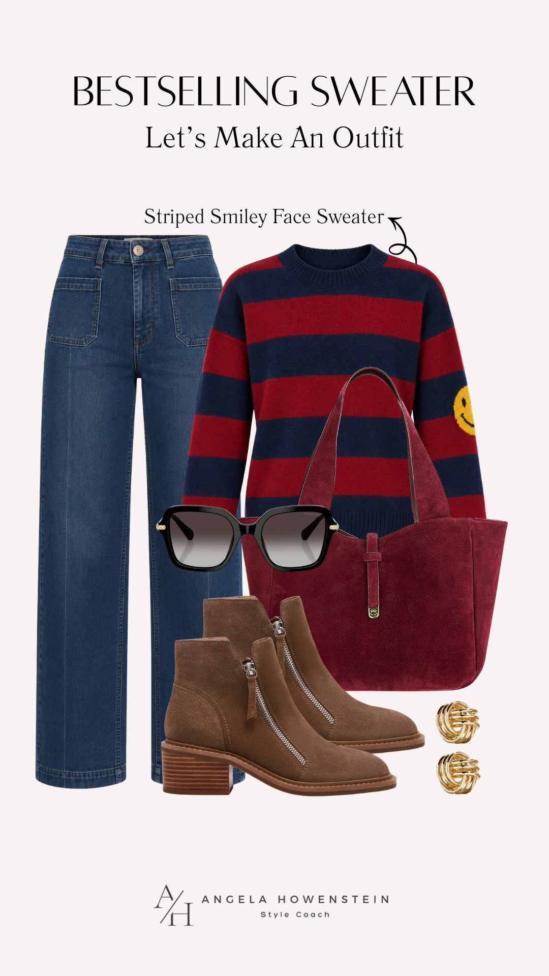There’s a reason this striped smiley-face sweater is a bestseller! I love how it brings a little personality to classic denim, suede ankle boots, and a burgundy tote for an easy, polished fall outfit.

👩‍💻 LTK PRO TIPS
❤️ Heart = Support my posts ;-)
🔖 Save = Get sale & restock alerts for the things you love!
📋 Lists = Keep favorites organized (List ideas: Christmas, Birthdays, and Vacations!)
📲 Share = Send lists and products to a friend (or your daughters like me).
💬 Comment = Ask me anything, and I’ll answer. ;-) 

 #LTKootd #LTKSeasonal #LTKOver40