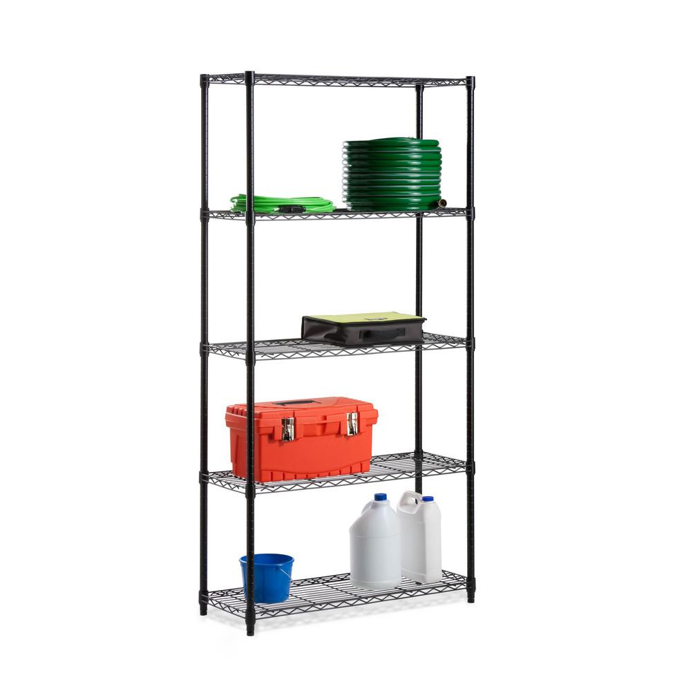 Honey-Can-Do Black 5-Tier Metal Wire Garage Storage Shelving Unit (18 in. W x 72 in. H x 36 in. D) | The Home Depot