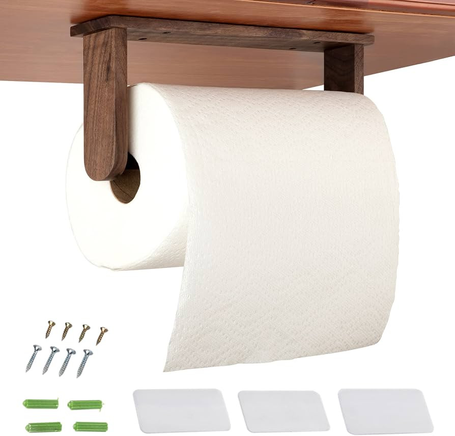 Wood-Paper-Towel-Holder-Under-Cabinet-Kitchen-Handmade - Wall Mounted/Adhesive No Drill Sturdy Ro... | Amazon (US)