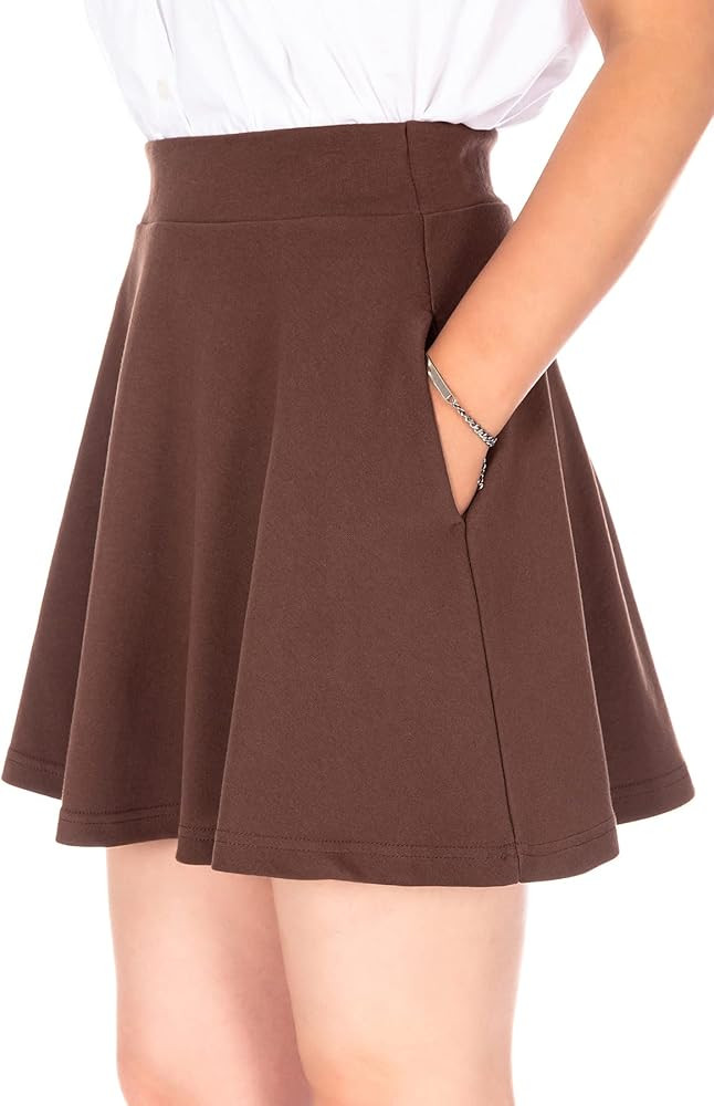 Basic Solid Stretchy Cotton High Waist A-line Flared Casual Skater Mini Skirt | Amazon (US)
