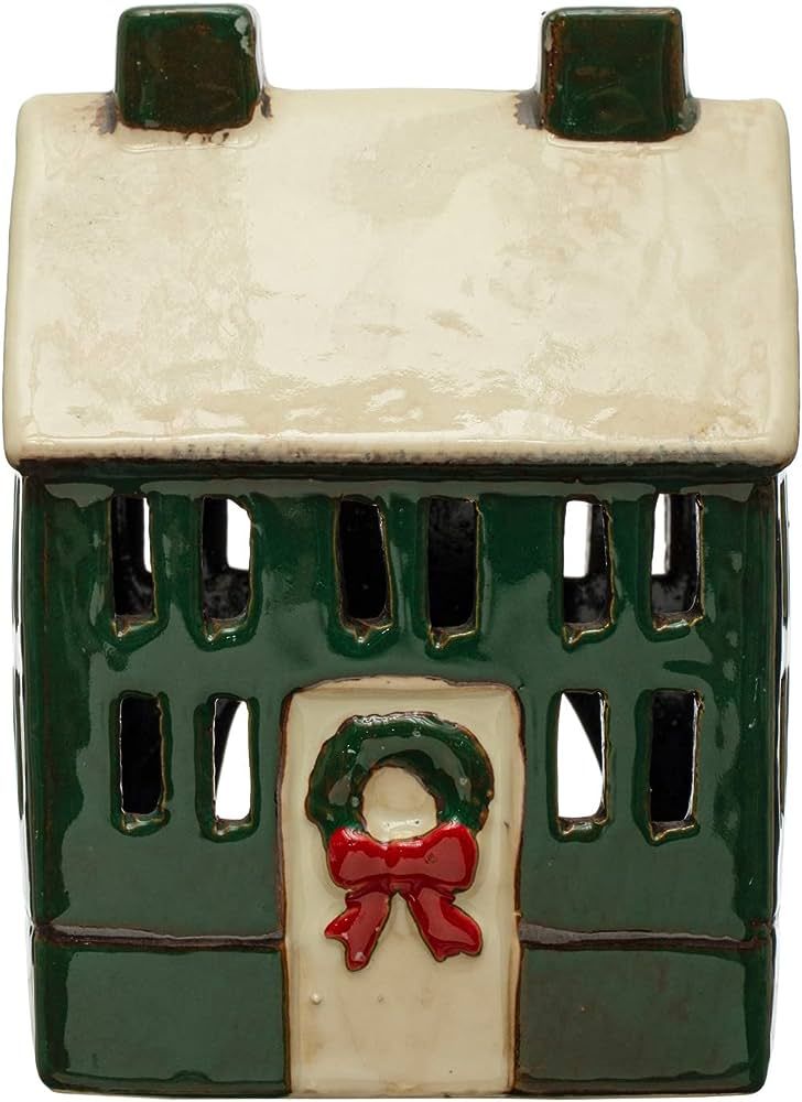 4" L x 3-1/4"W x 5-1/2"H Hand-Painted Stoneware House, Reactive Glaze, Green, Cream Color & Red (... | Amazon (CA)