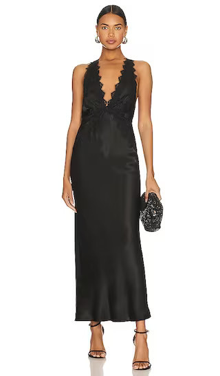 Camille Lace Cross Back Midi Dress in Black Slip Dress Fall Date Night Dress Fall Date Night Outfits | Revolve Clothing (Global)