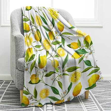 Jekeno Lemon Floral Blanket Yellow Fruits Green Leaves Print Gifts for Women Kids Girls Home Bedr... | Amazon (US)
